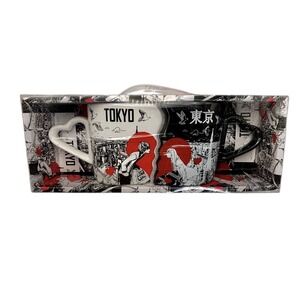 Lot of 2 Tokyo Glam Black/White/Red Matching/Together Ceramic‎ Mugs New In Box